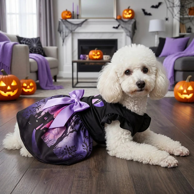 Bat-Sleeve Tutu Dress with Bow Halloween Costume
