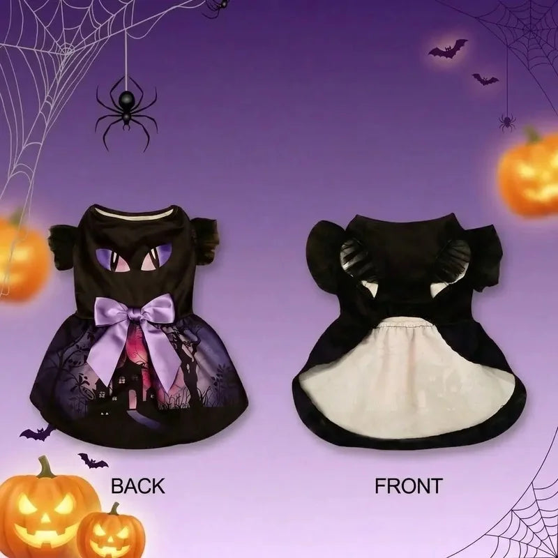 Bat-Sleeve Tutu Dress with Bow Halloween Costume