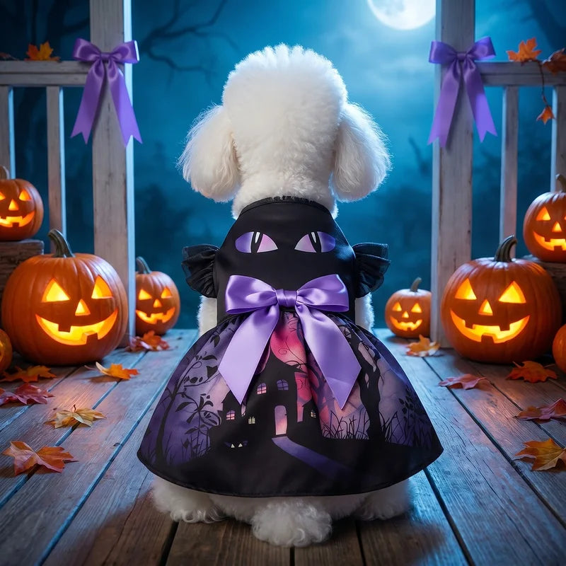 Bat-Sleeve Tutu Dress with Bow Halloween Costume