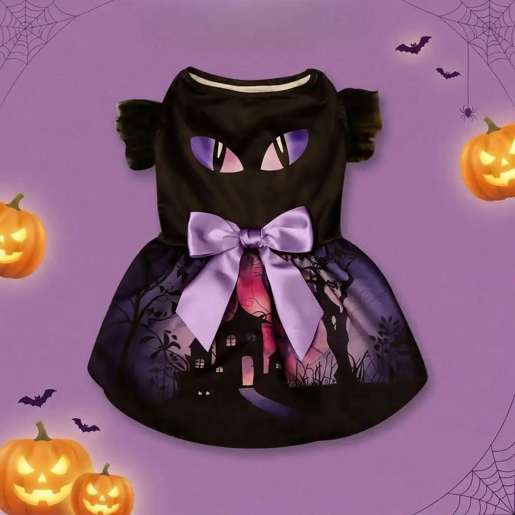 Bat-Sleeve Tutu Dress with Bow Halloween Costume